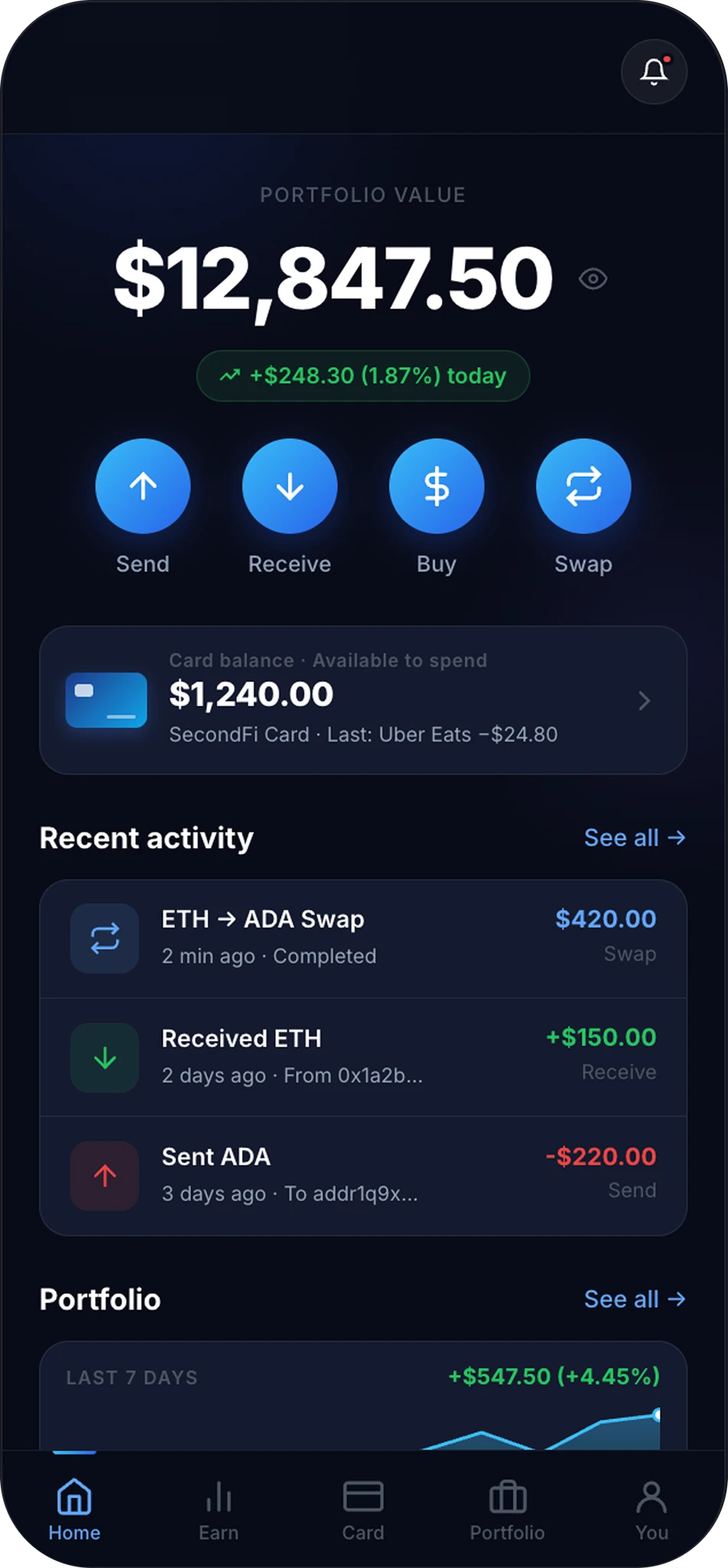SecondFi app dashboard